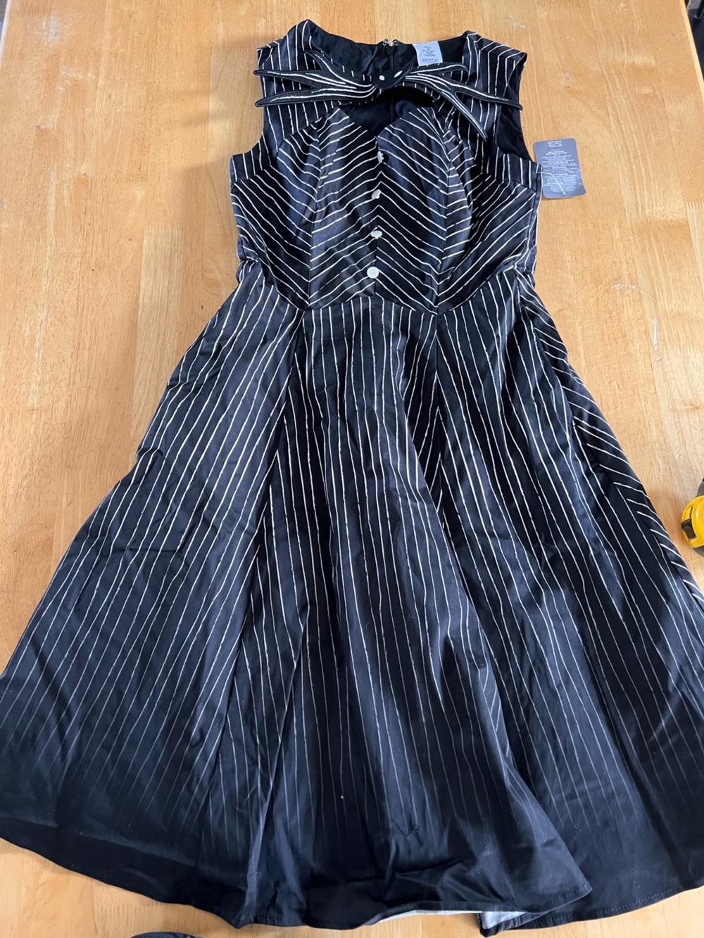 Disney Nightmare Before Christmas black and White Pinstripe Midi Dress - Picture 3 of 10
